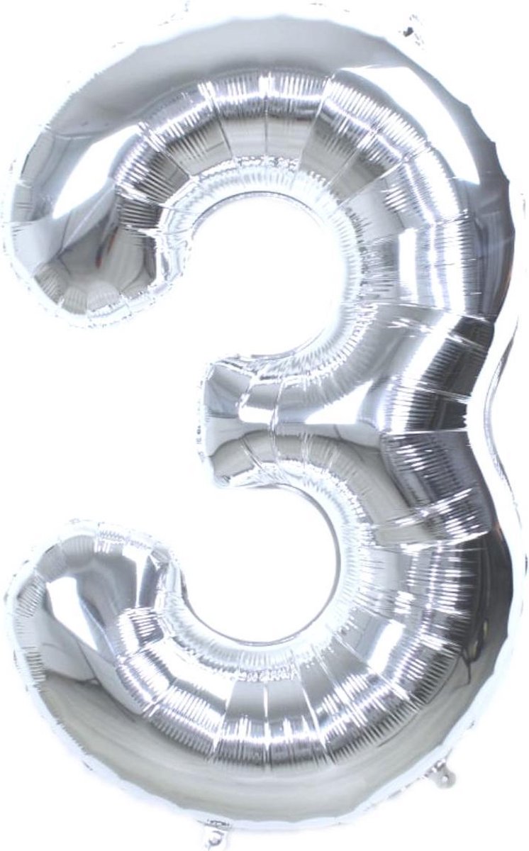 Folie Ballon Cijfer 3 Jaar Zilver 70Cm Verjaardag Folieballon Met Rietje