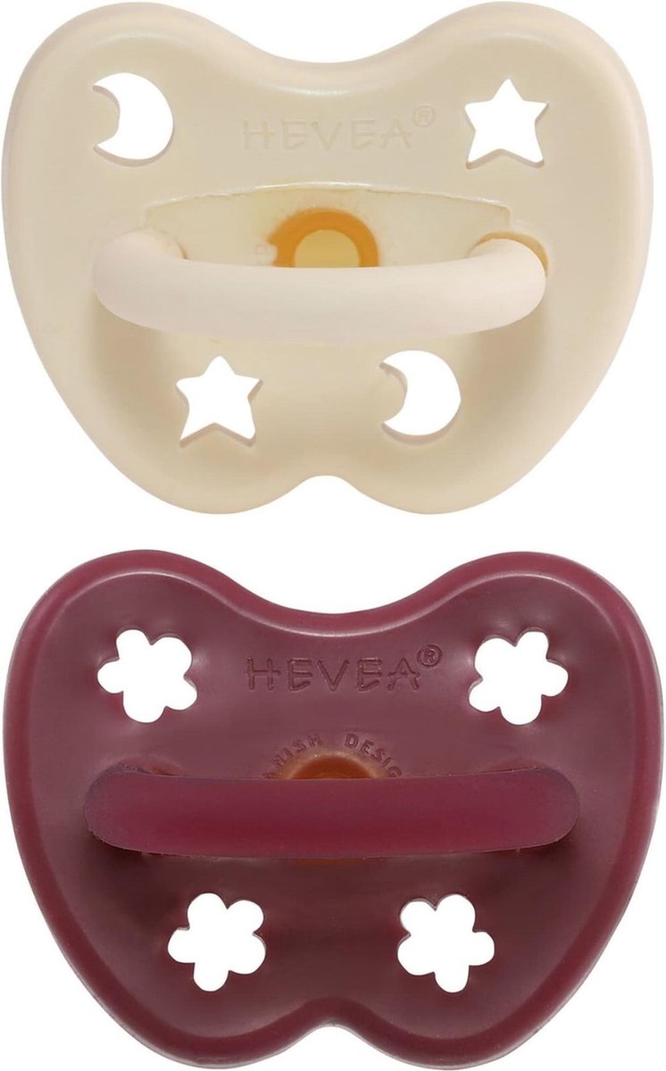 HEVEA speen 2 stuks | rond 3-36 mnd | 100% natuurrubber | Milky white + Elves red