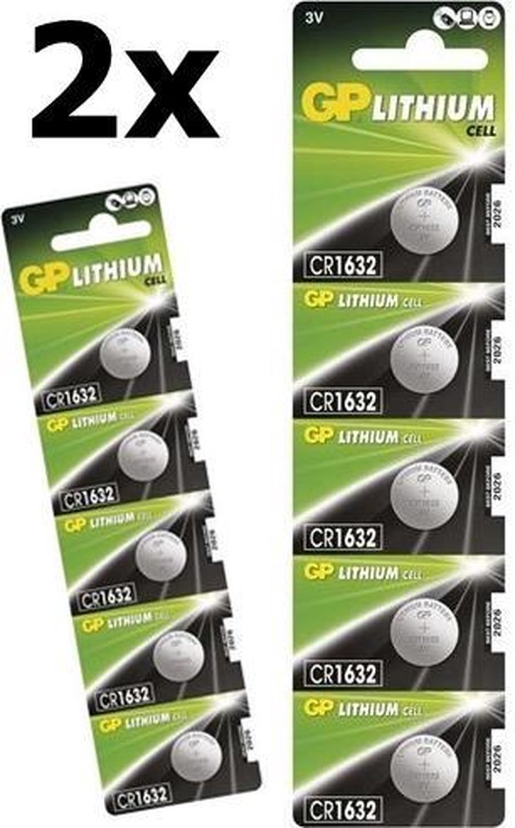 10 Stuks (2 Blister a 5st) GP CR1632 125mAh 3V Lithium Knoopcel Batterij
