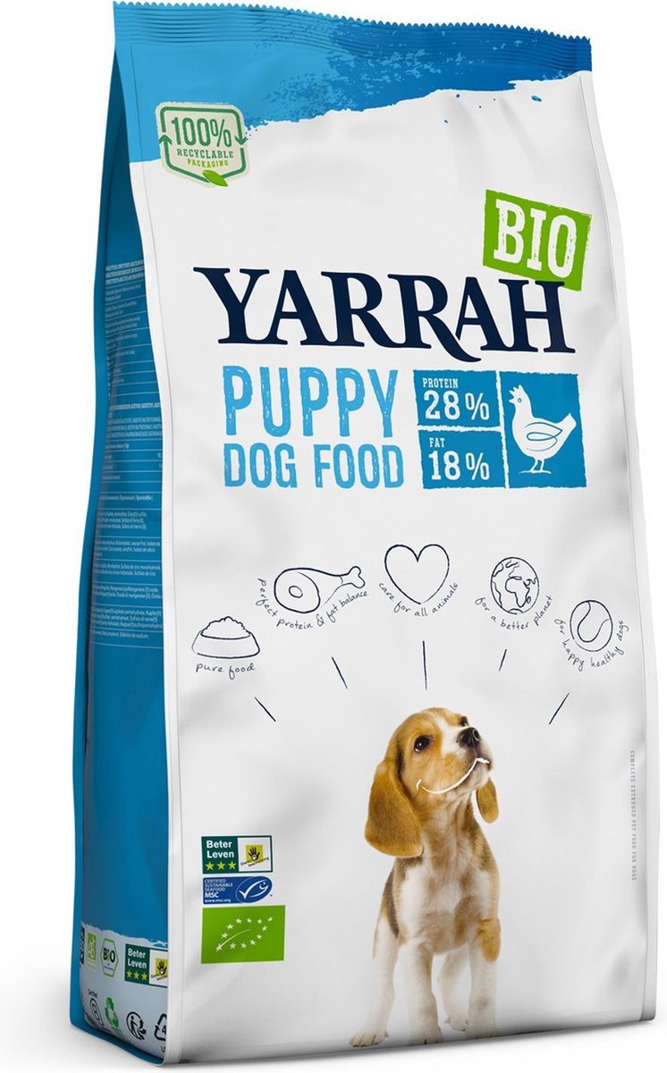 2 kg Yarrah dog biologische brokken puppy kip hondenvoer