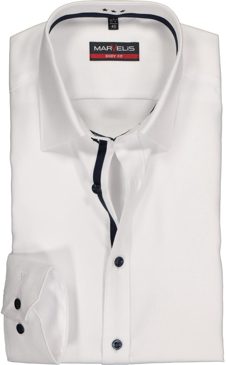 MARVELIS Body Fit overhemd - wit twill (contrast) - Strijkvriendelijk - Boordmaat: 41