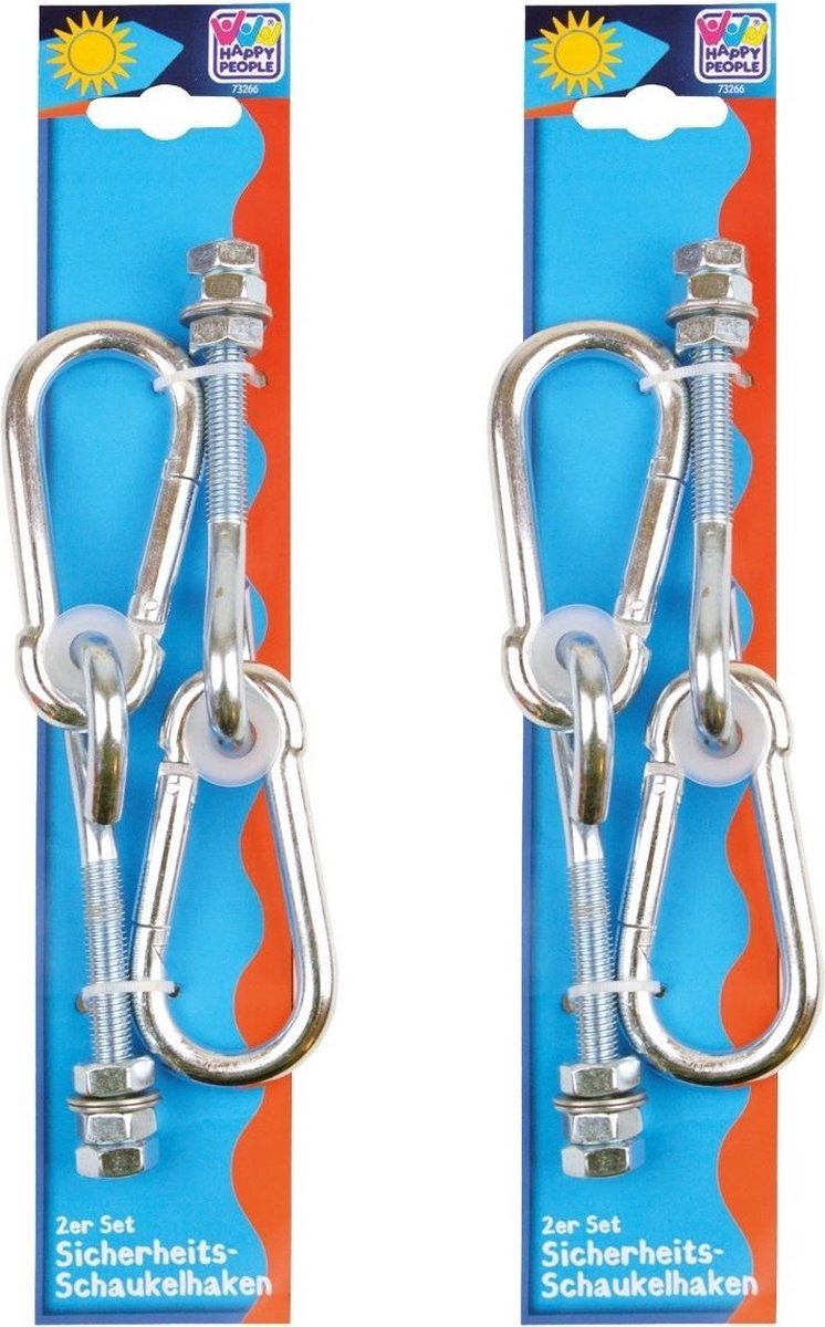 6x Schommelhaken / beveiligingshaken met schroefdraad en karabijnhaak - 20 cm - houtbevestiging - voor ophangen en bevestigen van schommels / voorwerpen - schommelhaken / karabijnhaken
