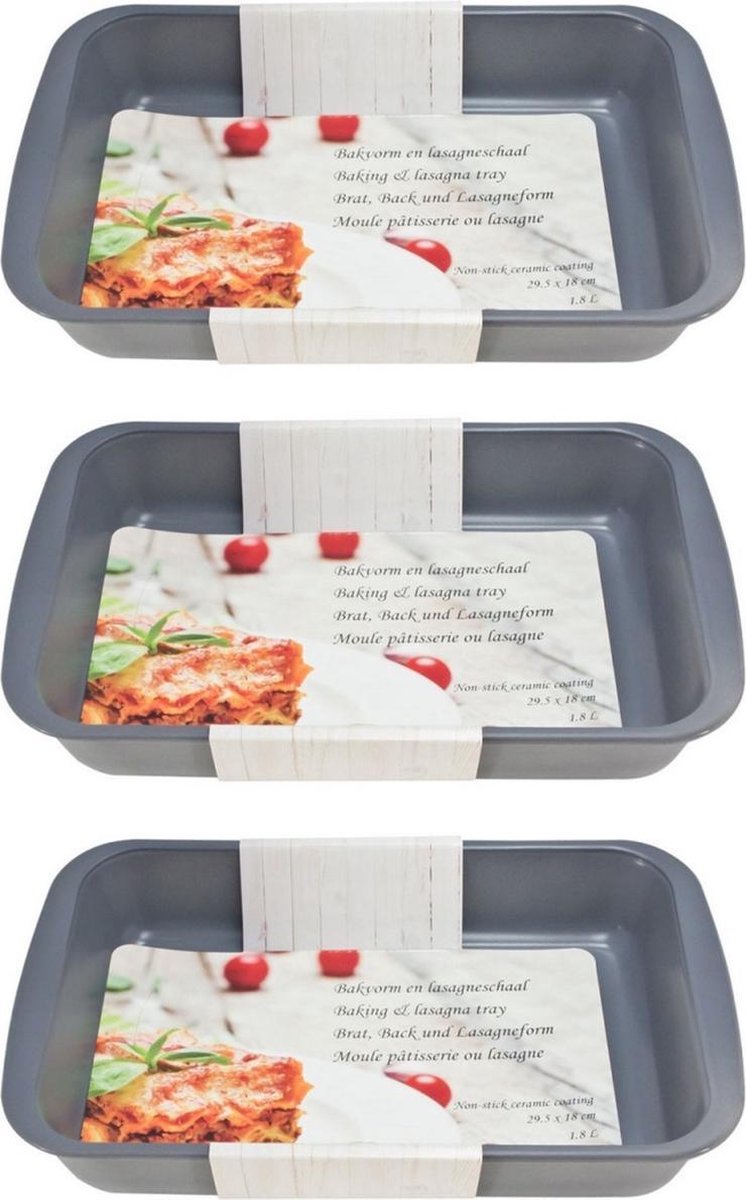 3x Zwarte rechthoekige glazen ovenschaal 1