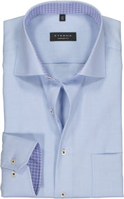 ETERNA comfort fit overhemd - structuur heren overhemd - lichtblauw (blauw dessin contrast) - Strijkvrij - Boordmaat: 48