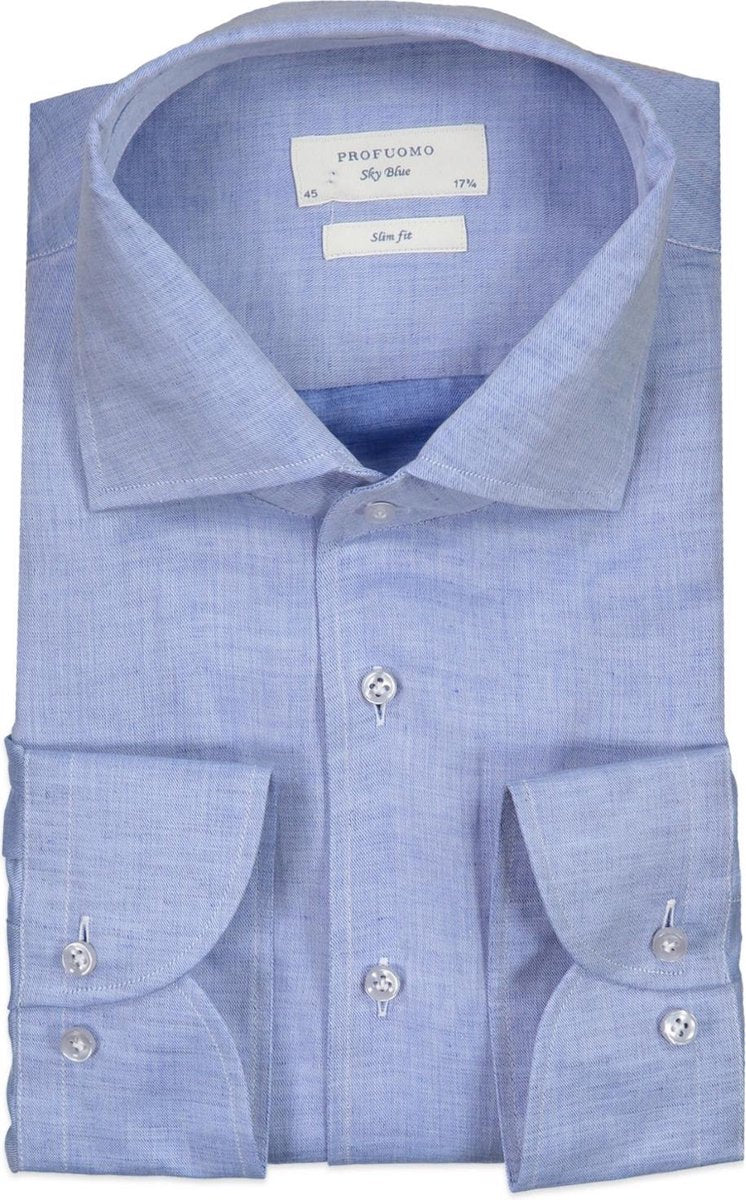 Profuomo   Overhemd Blauw Getailleerd - Maat UK18-EU45 - Heren - Lente/Zomer Collectie - Katoen