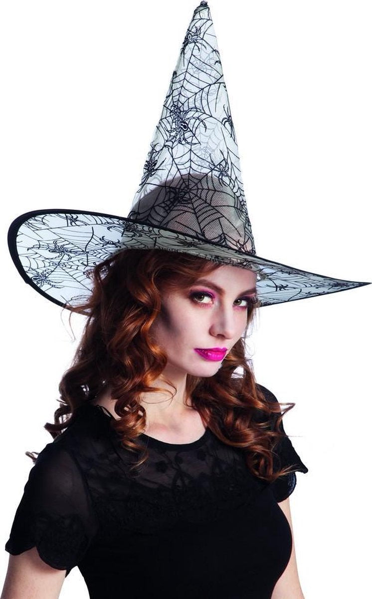 Spinnenweb heksen hoed voor volwassenen Halloween - Verkleedhoofddeksel