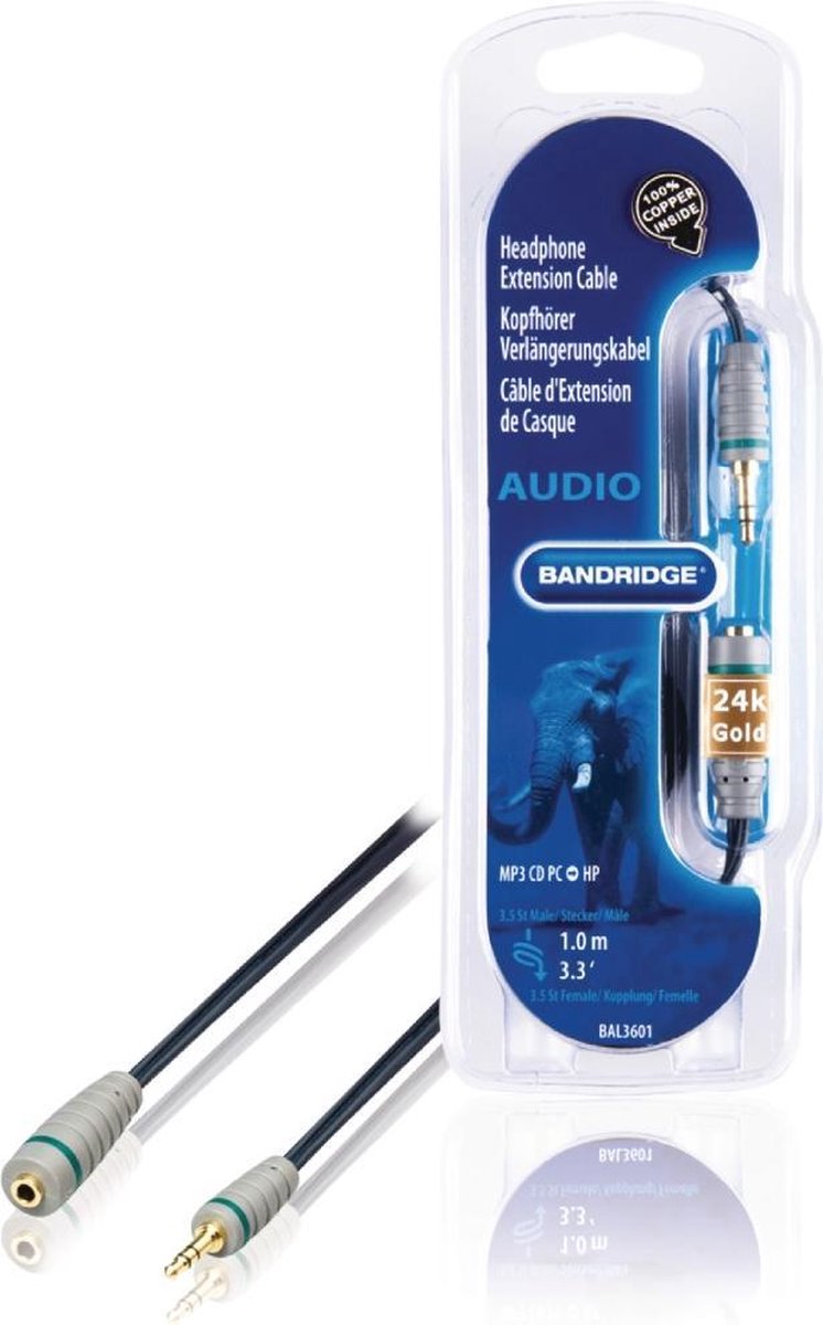 Bandridge BAL3601 Stereo Audio Verlengkabel 3.5 Mm Male - 3.5 Mm Female 1.00 M Blauw