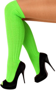 Lange sokken neon groen gebreid UNISEX - heren dames fluor UV blacklight kniekousen