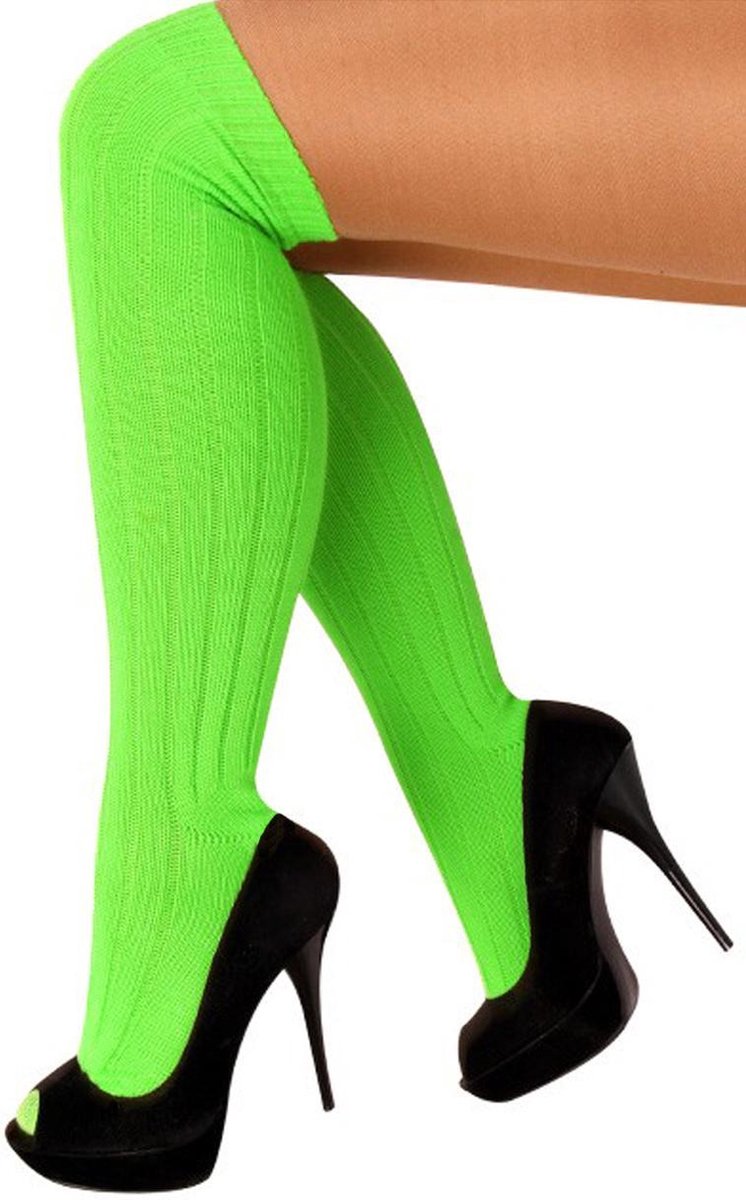 Lange sokken neon groen gebreid UNISEX - heren dames fluor UV blacklight kniekousen
