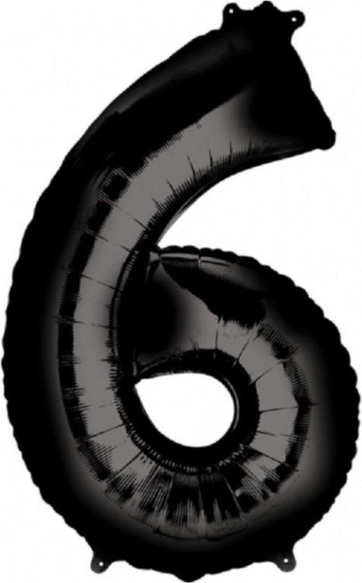 Ballon Cijfer 6 Jaar Zwart Verjaardag Versiering Zwarten Helium Ballonnen Feest Versiering 86 Cm XL Formaat Met Rietje