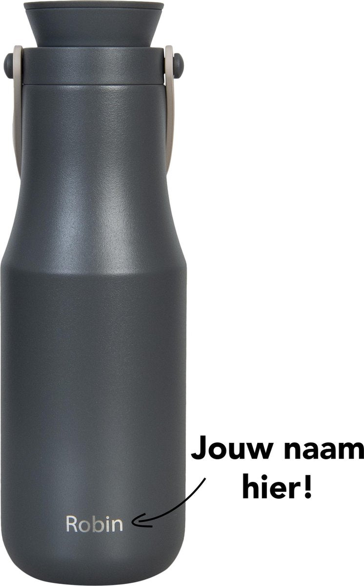 Lock&Lock RVS Thermosfles met naam |Gepersonaliseerd cadeau | Relatiegeschenk | Duurzaam – 470 ml - Grijs
