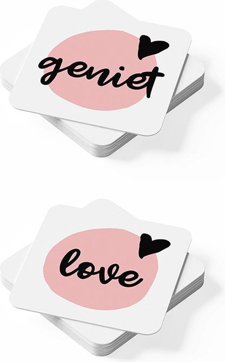 Onderzetters 4 stuks tekst Geniet en Love bijStip