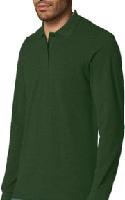 SENVI® Piqué Polo met Lange Mouwen - Kleur Donker Groen - Maat XXXL (3XL)