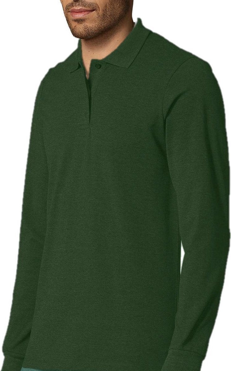 SENVI® Piqué Polo met Lange Mouwen - Kleur Donker Groen - Maat XXXL (3XL)