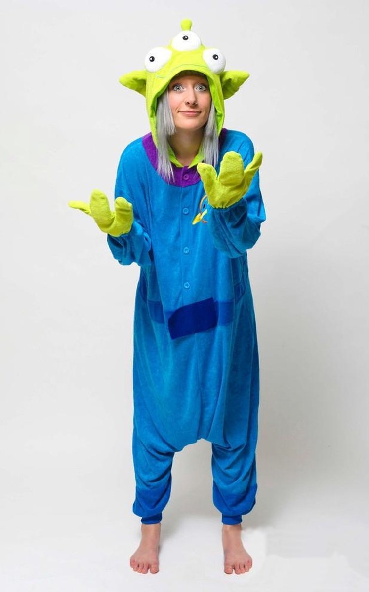KIMU Onesie Toy Story Alien kinder pak kostuum UFO - maat 128-134 - pyjama alienpak jumpsuit