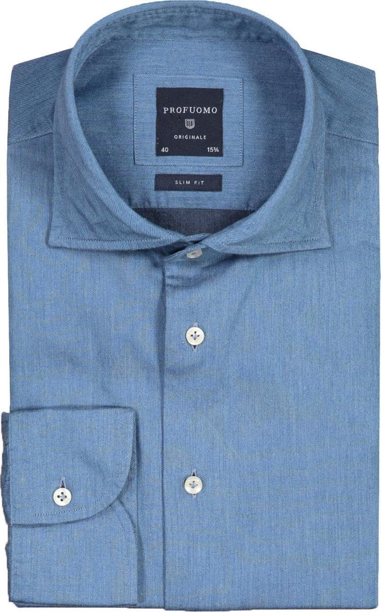 Profuomo   Overhemd Blauw Getailleerd - Maat UK17-EU43 - Heren - Herfst/Winter Collectie - Katoen