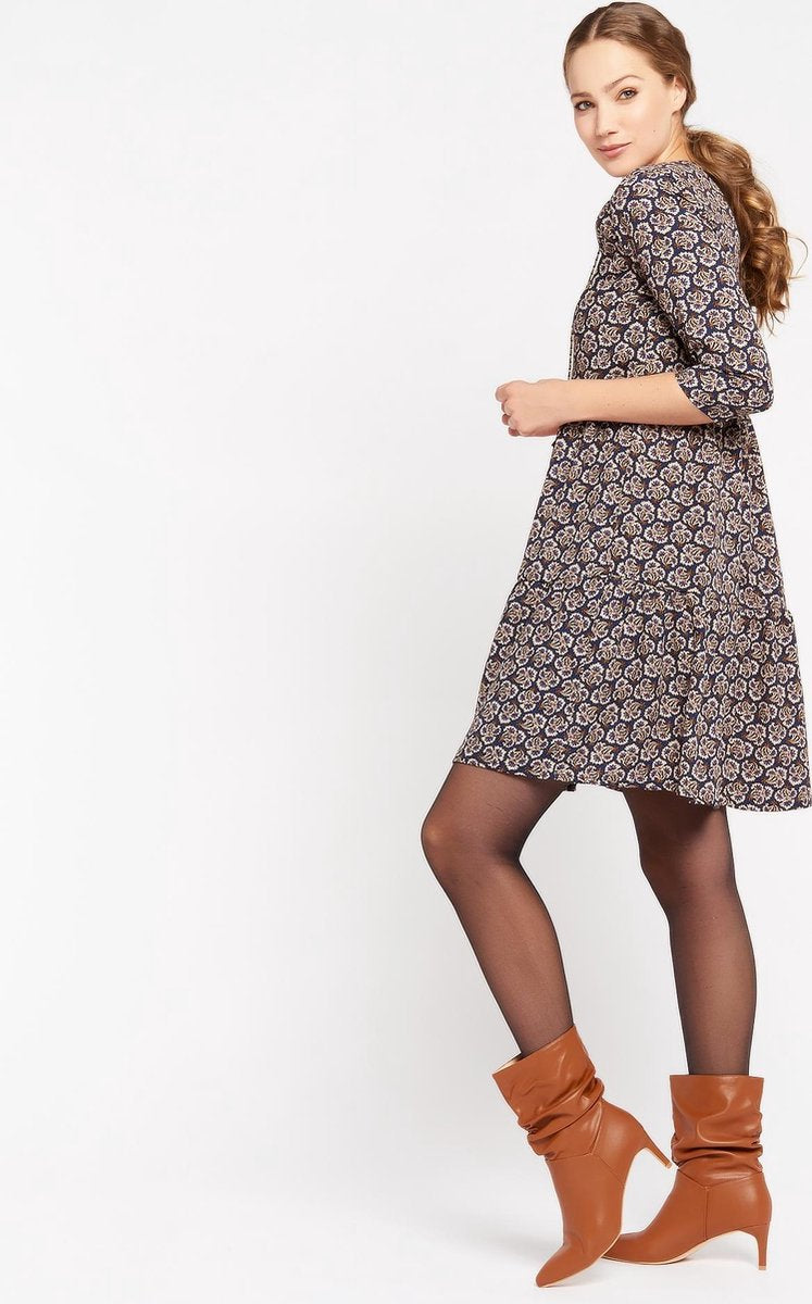 Mini jurk met bloemen print en touwtjes - Marine Blauw