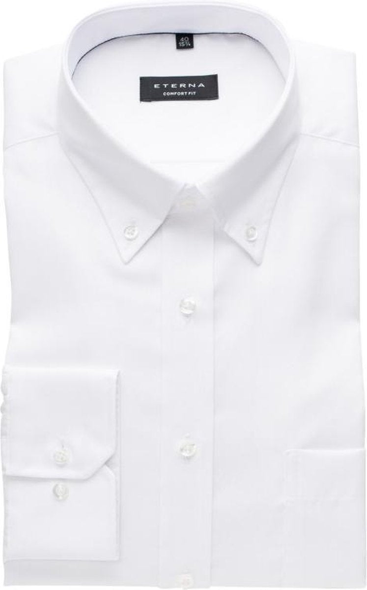 ETERNA comfort fit overhemd - Oxford button-down - wit - Strijkvrij - Boordmaat: 48