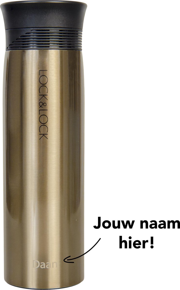 Lock&Lock RVS Thermosfles met naam | Gepersonaliseerd cadeau | Relatiegeschenk | Duurzaam – 400 ml – Goud
