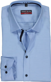MARVELIS Body Fit overhemd - lichtblauw twill (contrast) - Strijkvriendelijk - Boordmaat: 42