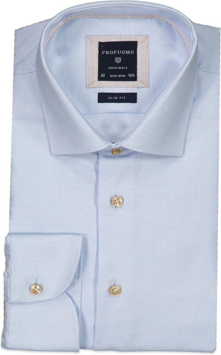Profuomo   Overhemd Blauw Getailleerd - Maat UK18-EU45 - Heren - Lente/Zomer Collectie - Katoen