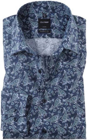 OLYMP Comfort Fit overhemd - groen met blauw dessin - boordmaat 44