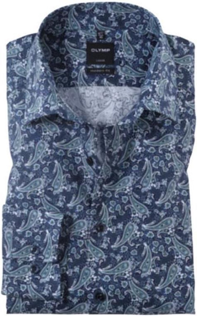 OLYMP Comfort Fit overhemd - groen met blauw dessin - boordmaat 44