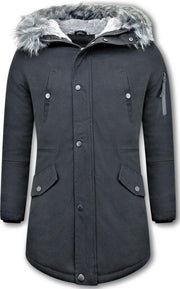 Enos Lange Heren Winterjas – Met Faux Bontkraag – Zwart - Maten: XL