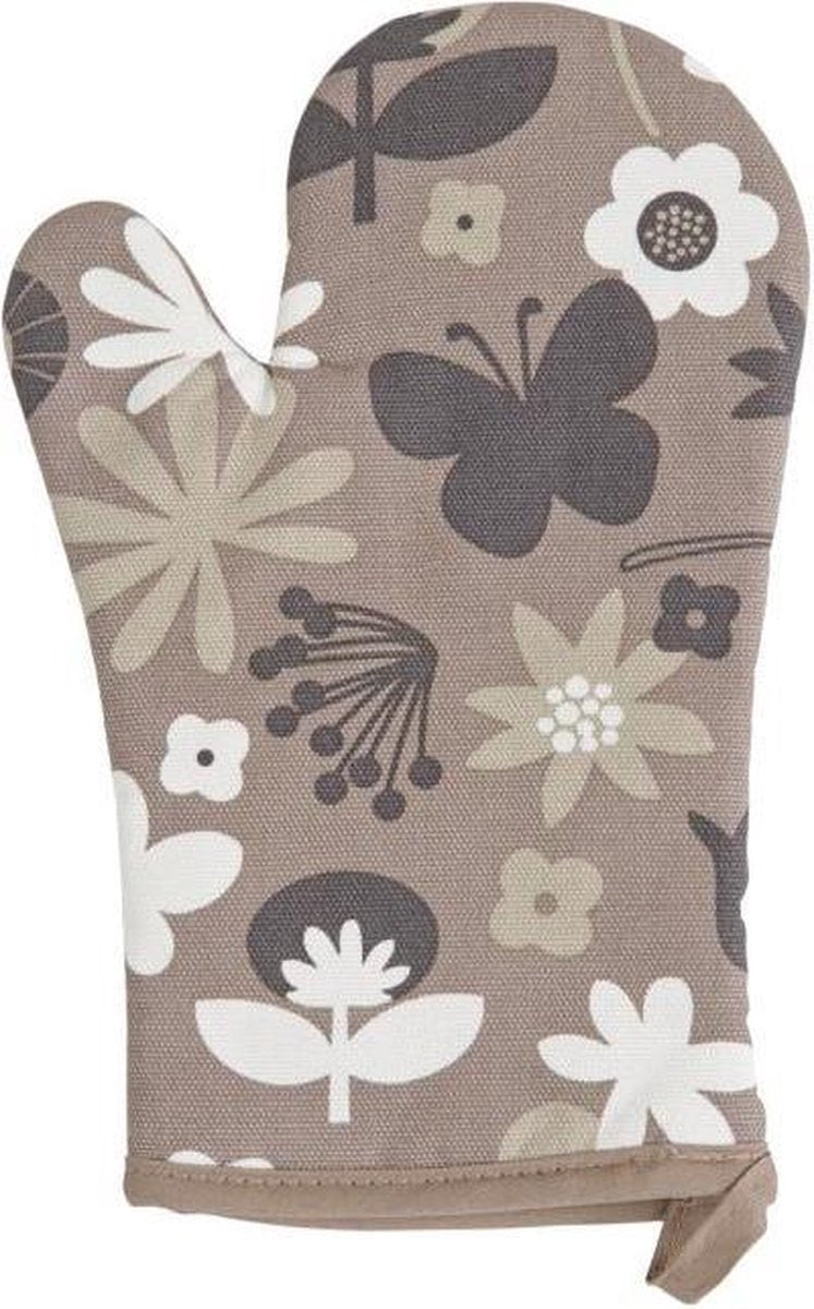 Ovenwant met bloemen - 18x28 cm - met lus - Taupe