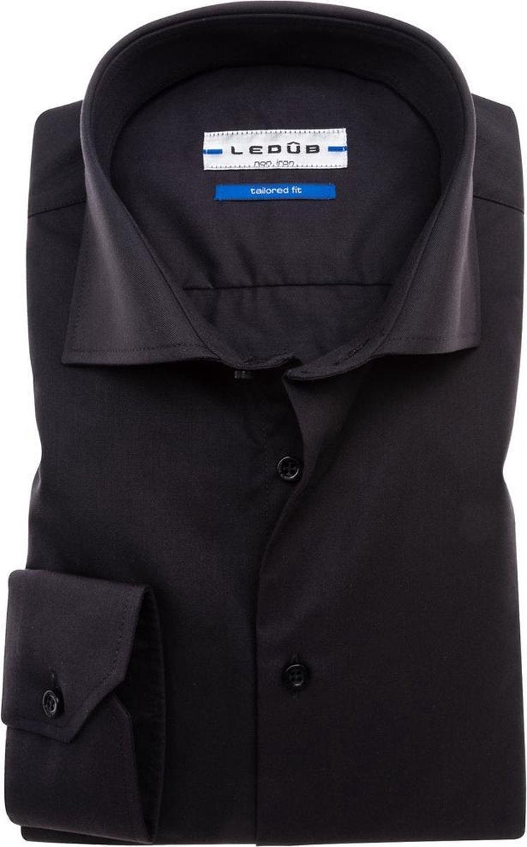 Ledeb Tailored Fit overhemd - zwart - Strijkvrij - Boordmaat: 47