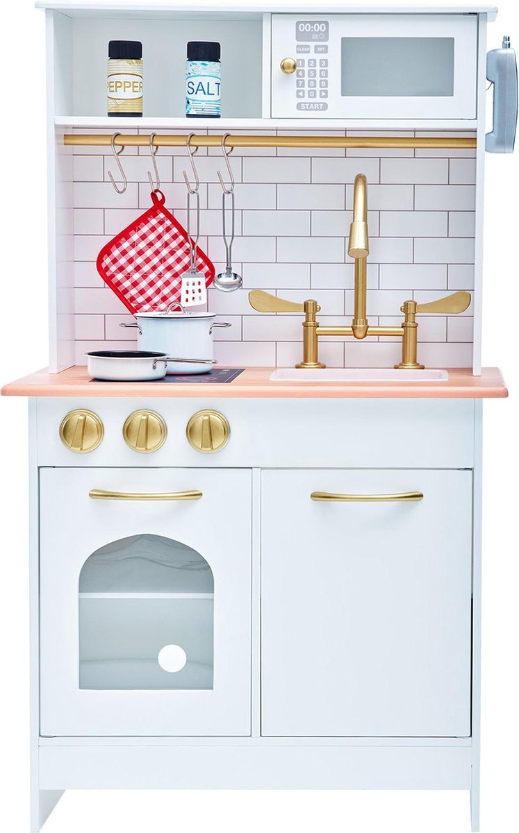 Teamson Kids Witte Houten de Moderne Speelgoedkeuken met Negen Accessoires TD-12679C