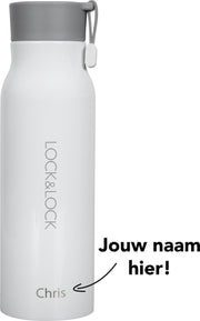 Lock&Lock RVS Thermosfles met naam | Gepersonaliseerd cadeau | Relatiegeschenk | Duurzaam – 350 ml – Wit
