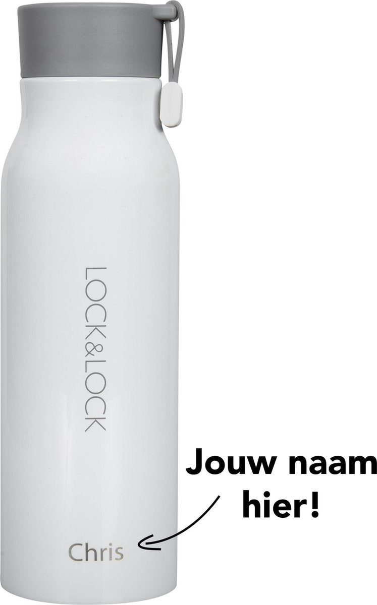 Lock&Lock RVS Thermosfles met naam | Gepersonaliseerd cadeau | Relatiegeschenk | Duurzaam – 350 ml – Wit