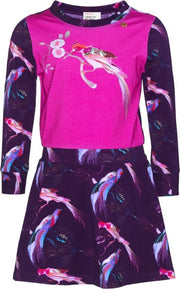 Mim-pi Meisjes Jurk - Bordeaux rood met roze - Maat 116