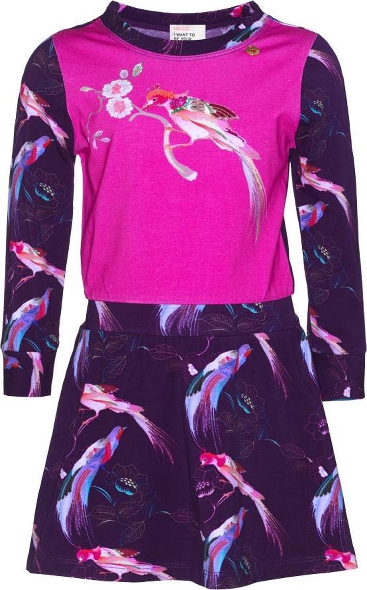 Mim-pi Meisjes Jurk - Bordeaux rood met roze - Maat 116