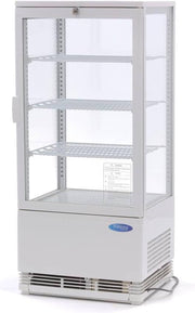 Koelvitrine 78 Liter - Wit - Dubbel Glas - Deur met Slot - Digitale Temp. Control - Met 3 Roosters - Gekoelde Gebaksvitrine - Horeca Vitrine - Maxima