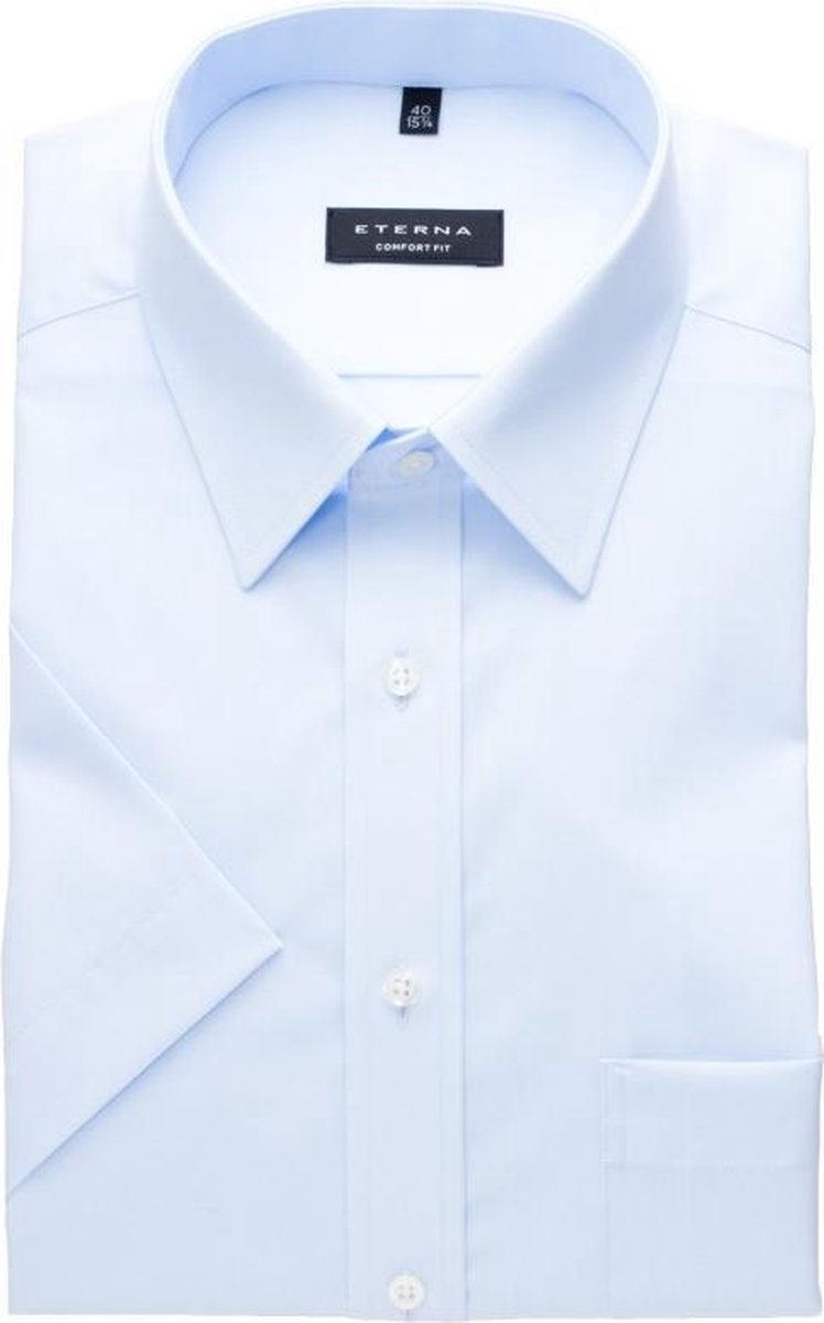 ETERNA comfort fit overhemd - korte mouw - poplin heren overhemd - blauw - Strijkvrij - Boordmaat: 50