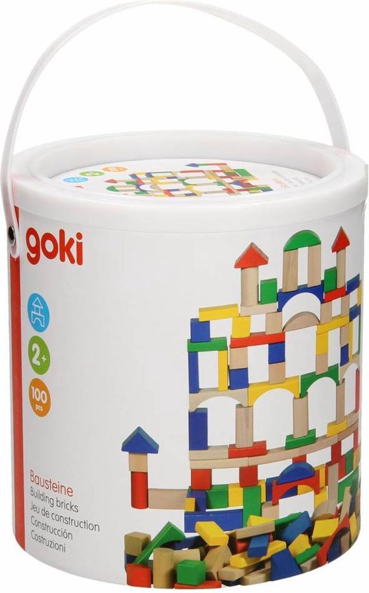 Goki | Houten blokken in ton (100 stuks)