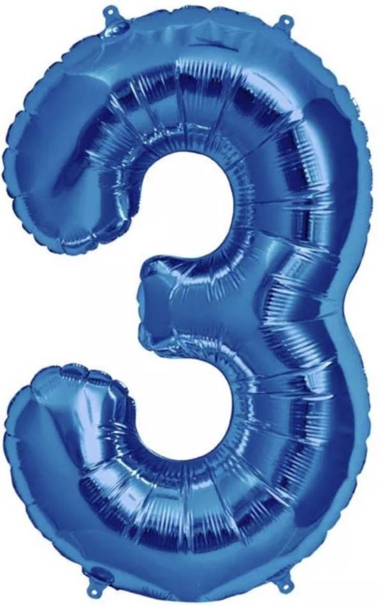 Folie Ballon Cijfer 3 Blauw 100cm - leeg