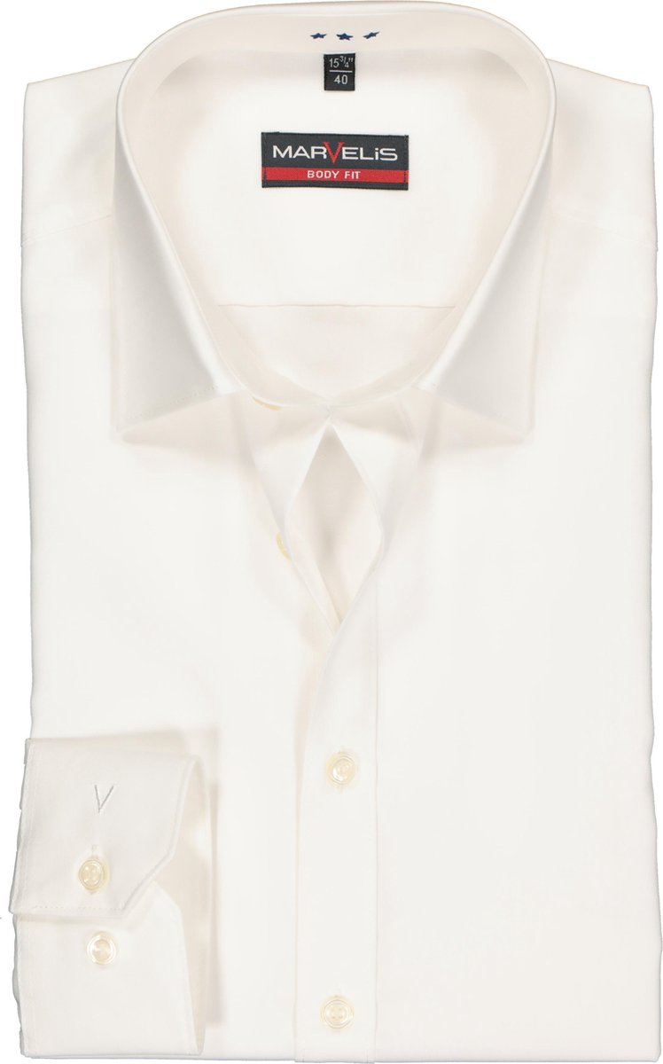 MARVELIS Body Fit overhemd - beige - Strijkvriendelijk - Boordmaat: 38