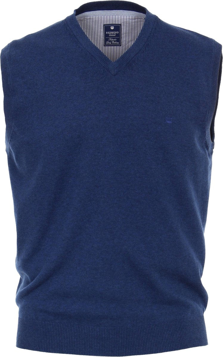 Redmond heren spencer katoen - V-hals - jeansblauw -  Maat XL