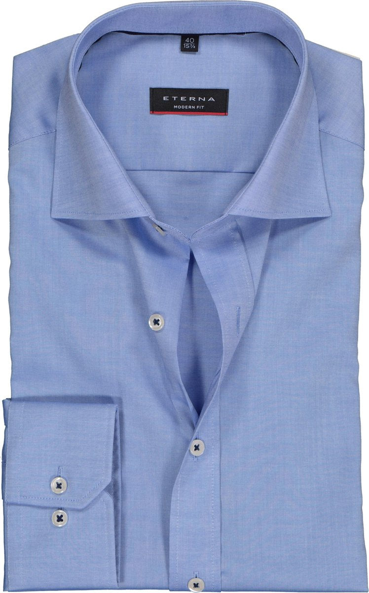 ETERNA Modern Fit overhemd - fijn Oxford heren overhemd - blauw - Strijkvrij - Boordmaat: 48