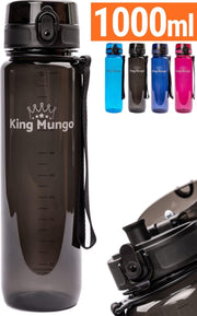 1 Liter Drinkfles - Vaatwasserbestendig - Sport Bidon Drinkbus King Mungo 1000ml Zwart