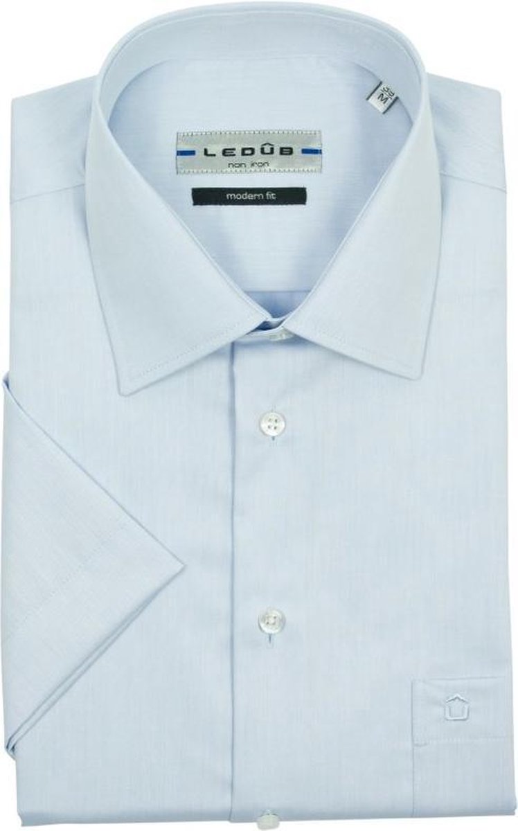 Ledeb Modern Fit overhemd korte mouw -  blauw - Strijkvrij - Boordmaat: 48