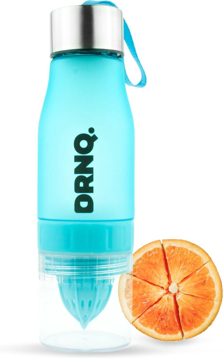 DRNQ. Drinkfles Fruitfilter waterfles met Sap Recepten - 650ml - Vaatwasser bestendig - Ocean Blue