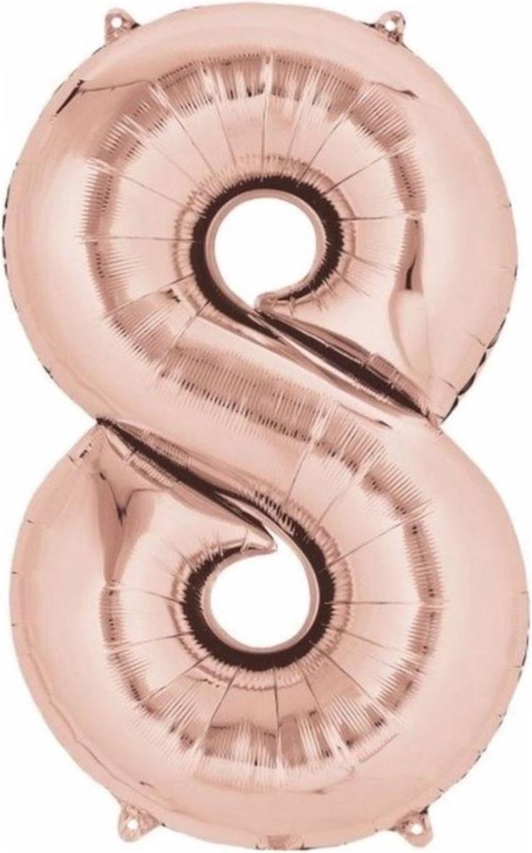 Ballon 8 Jaar Rósegoud 86Cm Folie Ballonnen Cijfers Feestversiering Met Rietje