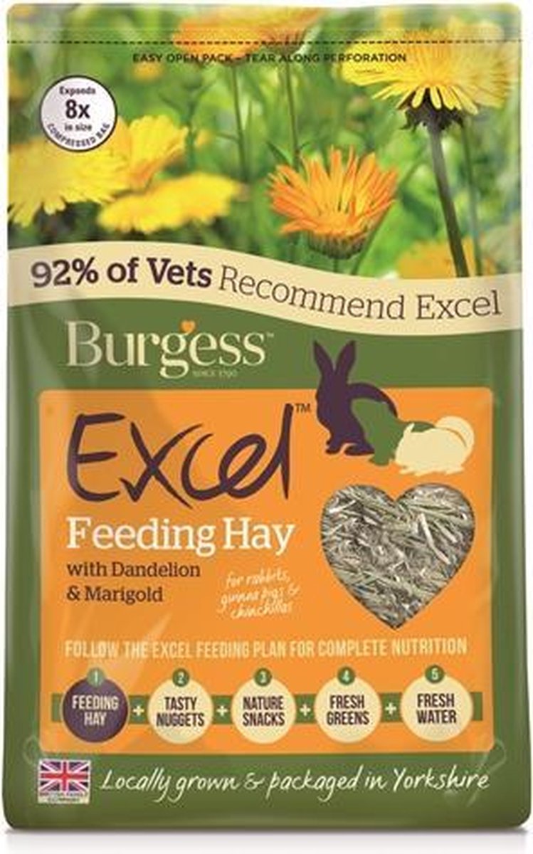 Burgess excel feeding hay paardenbloem en goudsbloem - 1 kg - 1 stuks