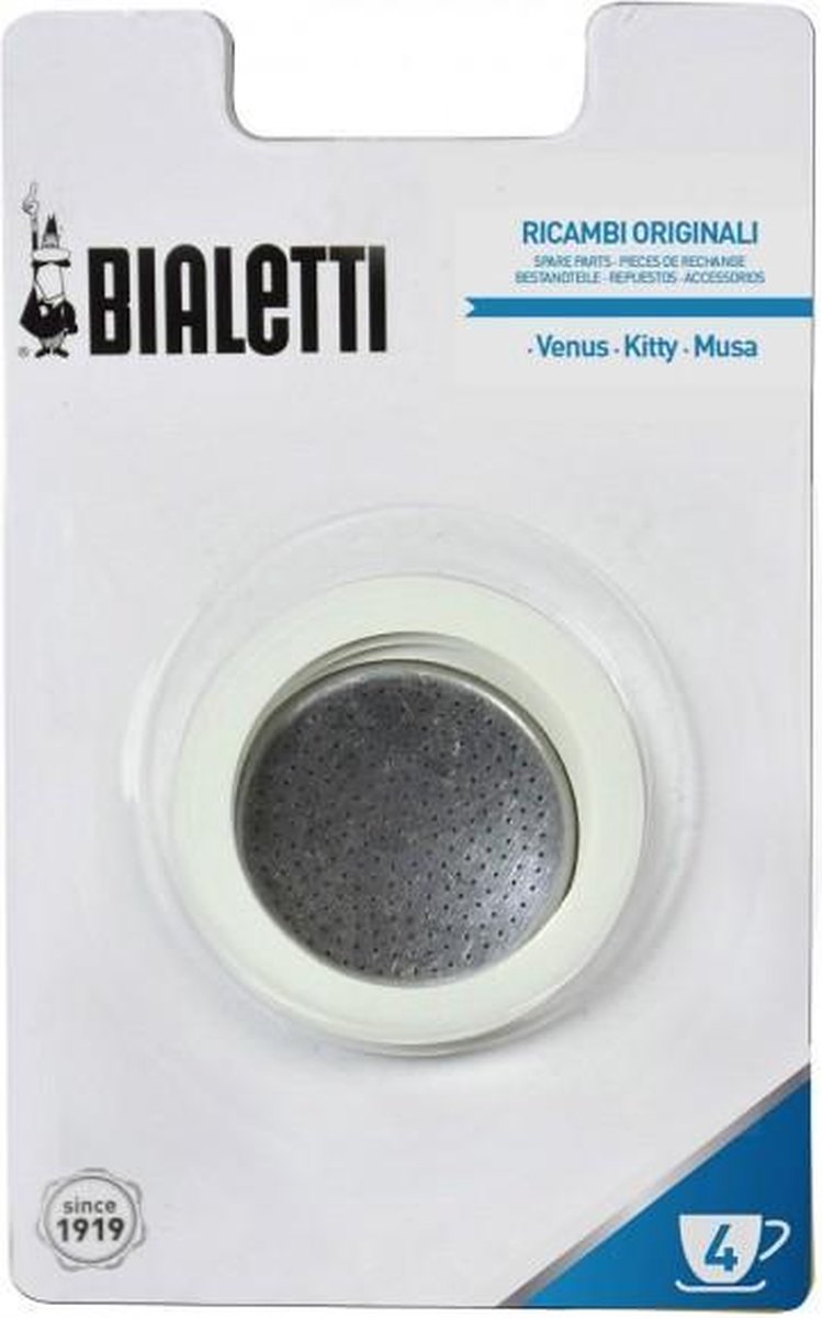 Bialetti RVS filterplaatje + rubber ringen - 4 kops