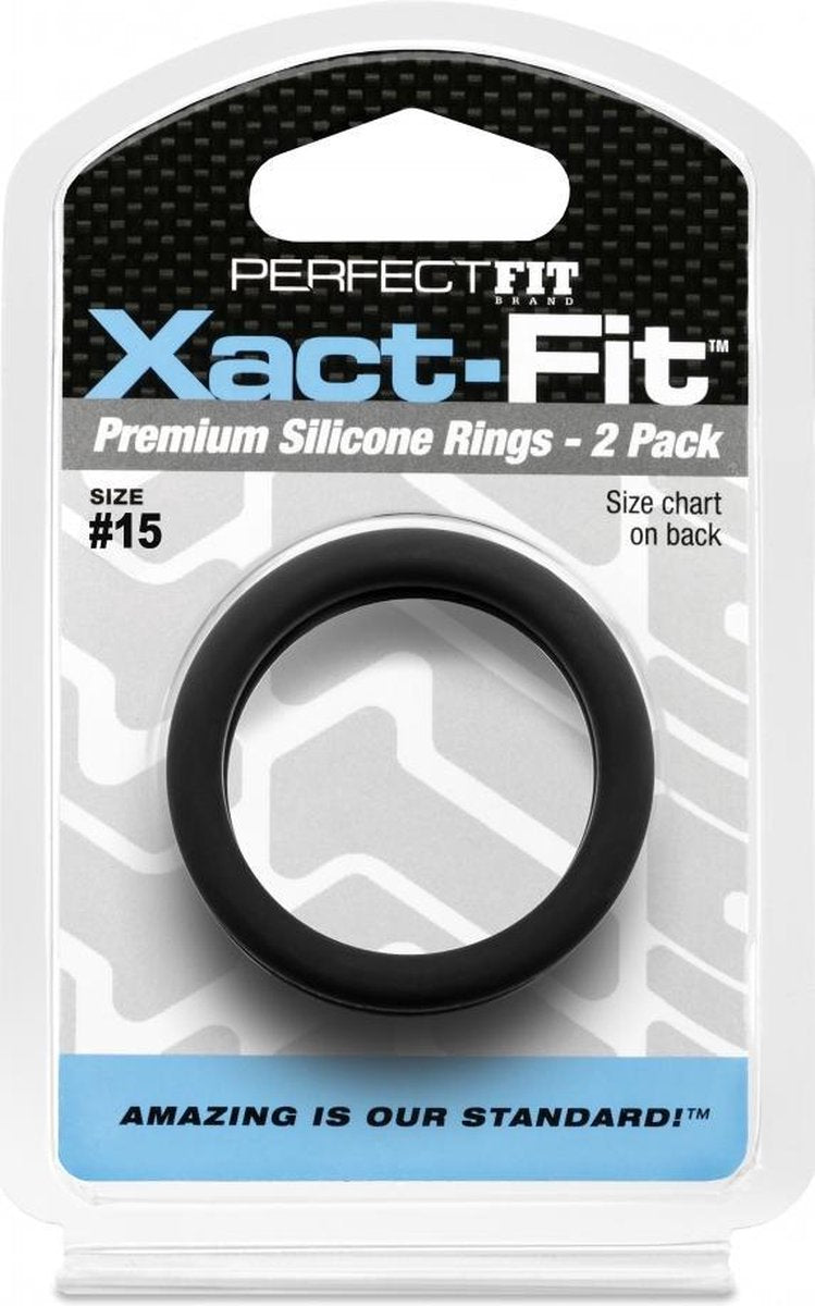 #15 Xact-Fit Cockring 2-Pack - Black - Cock Rings