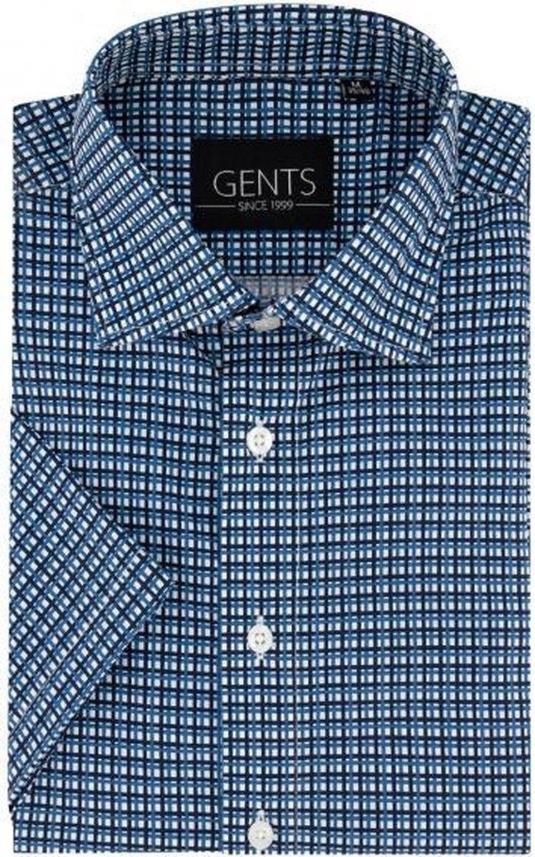GENTS |  Overhemd Heren Korte Mouw ruit blauw-wit 0302 Maat L 41/42